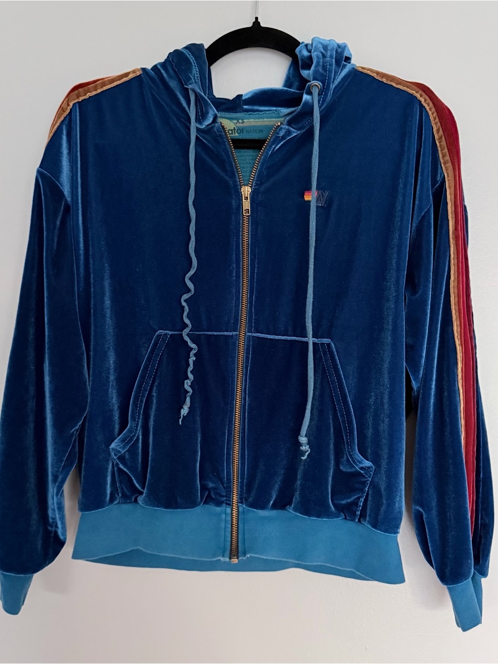 Aviator Nation Royal Blue Velour Zip Hoodie with Gold Zipper